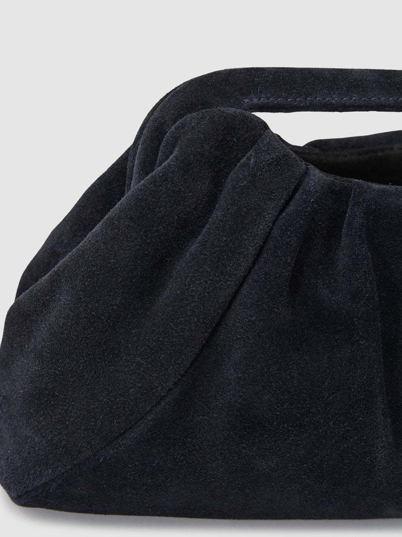 Reiss navy suede clutch bag with cut-out handle (British brand)