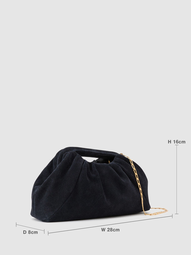 Reiss navy suede clutch bag with cut-out handle (British brand)