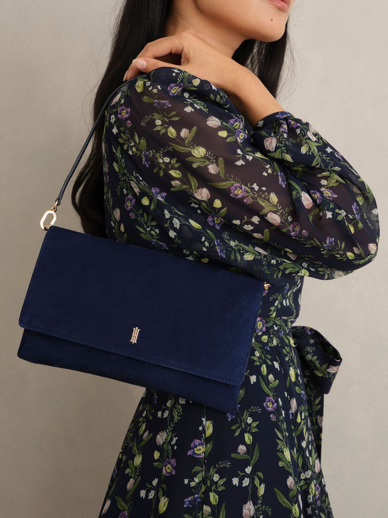 Hobbs midnight navy suede Ashley clutch, UK version