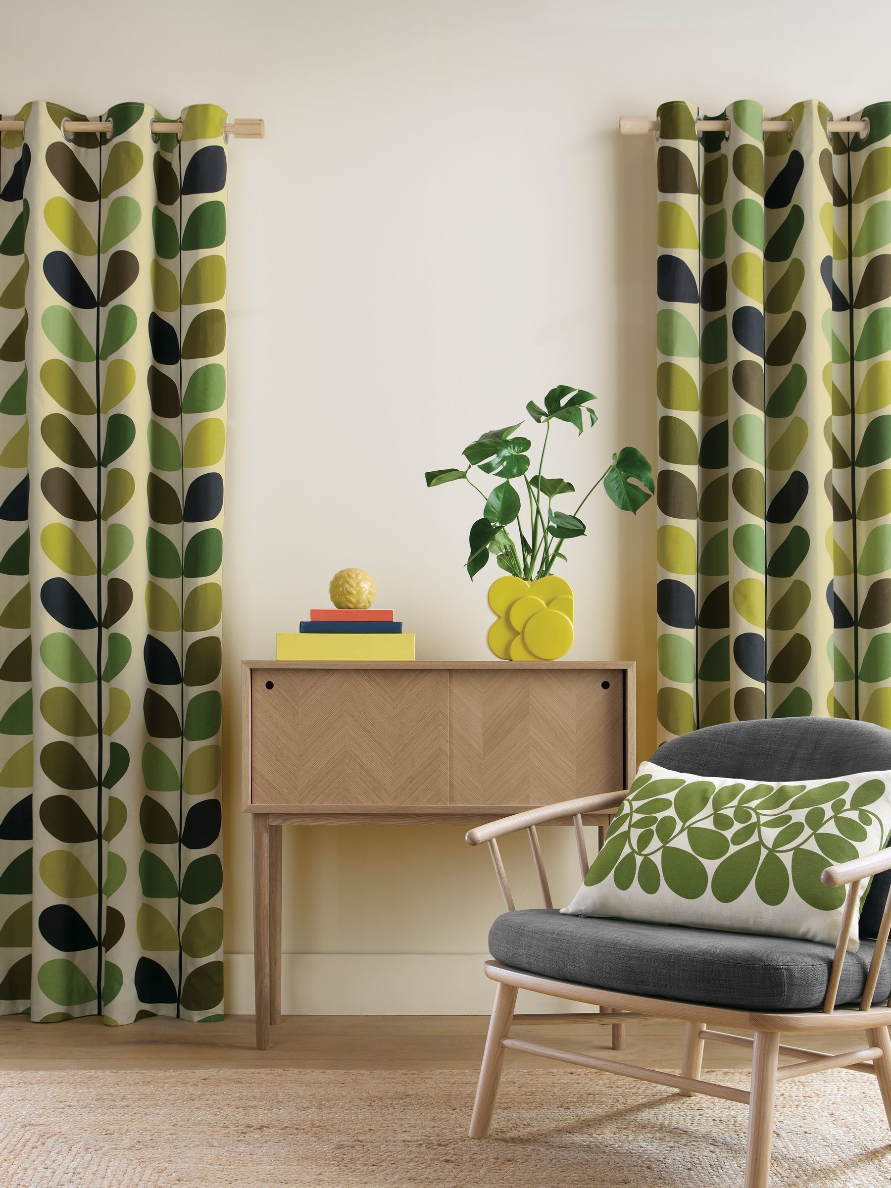 Orla Kiely Fern Ochre Yellow Multi Stem Eyelet Curtains