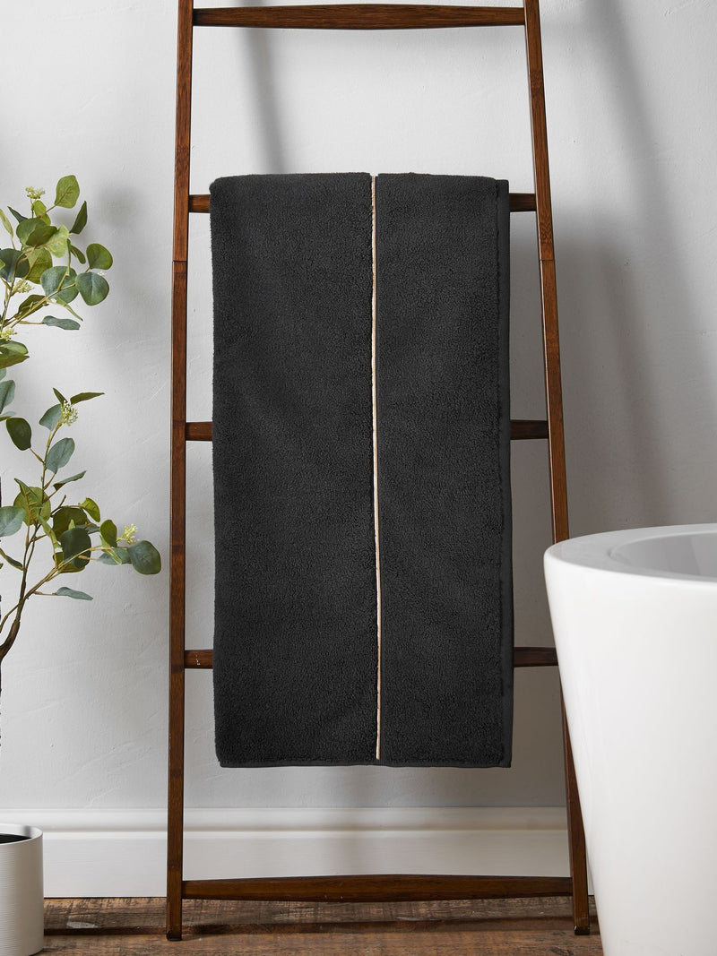 Bianca Black Zero Twist Satin Stitch Cotton Towel