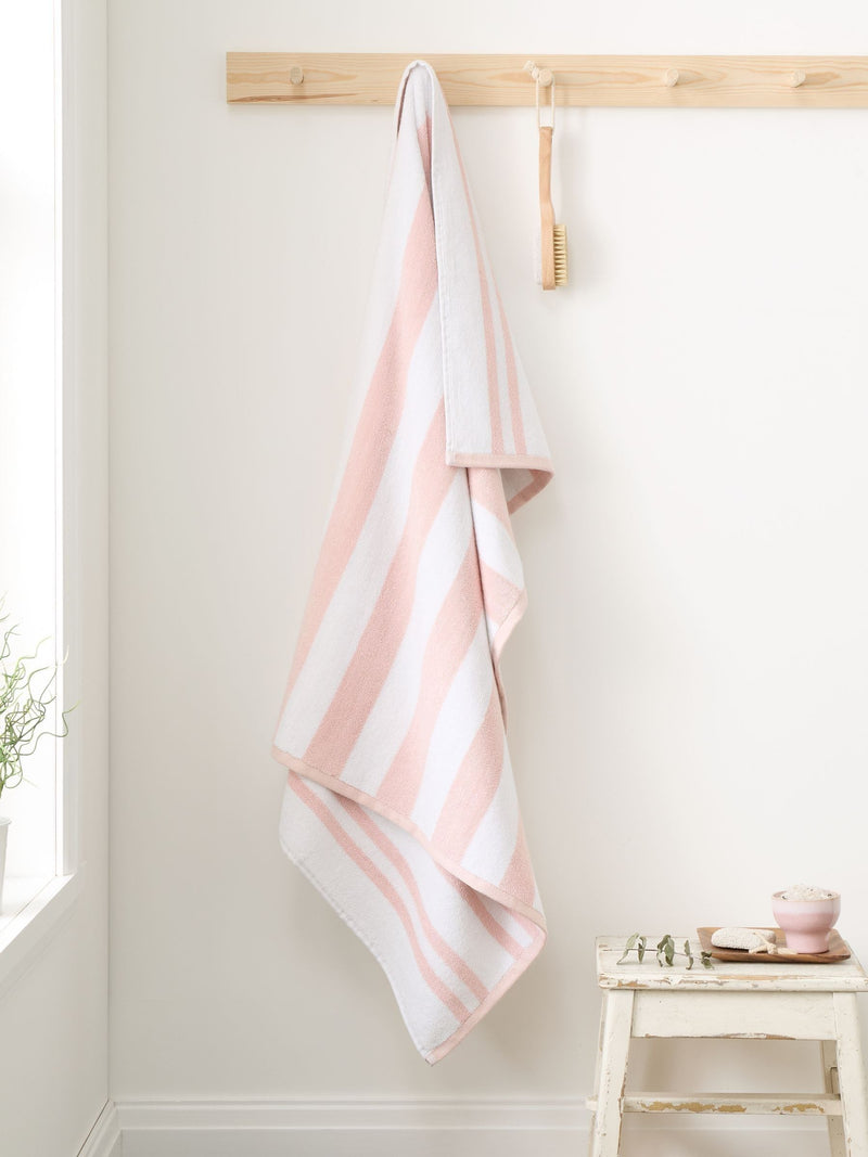 Bianca blush pink reversible stripe jacquard towel (British brand)