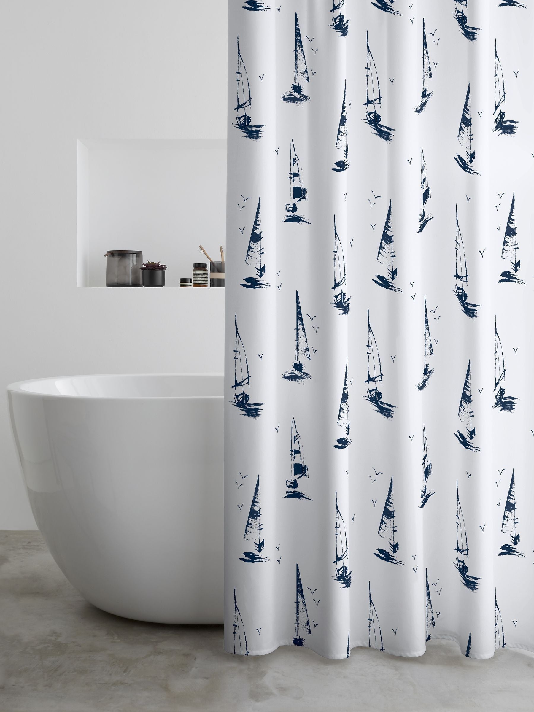 Catherine Lansfield white Salcombe Boats shower curtain 180x180cm (British brand)