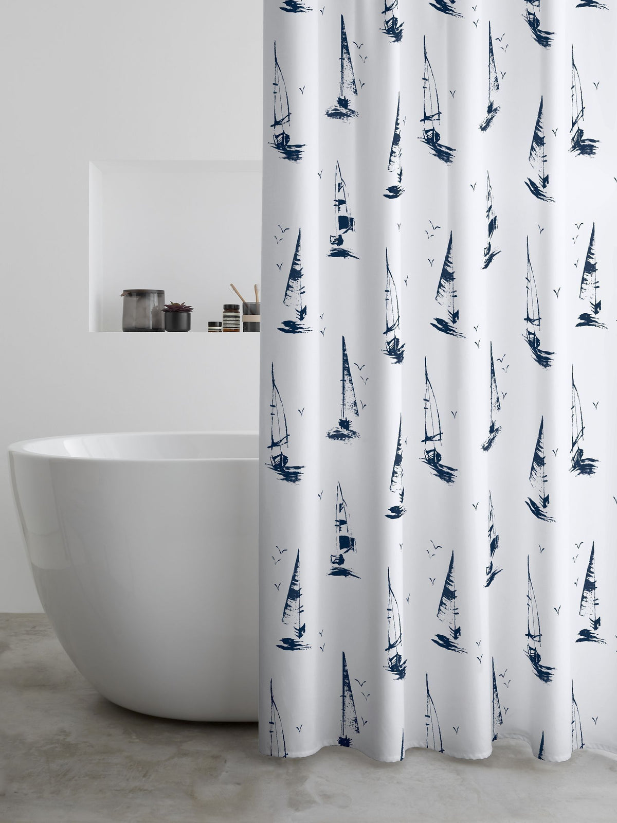 Catherine Lansfield white Salcombe Boats shower curtain 180x180cm (British brand)
