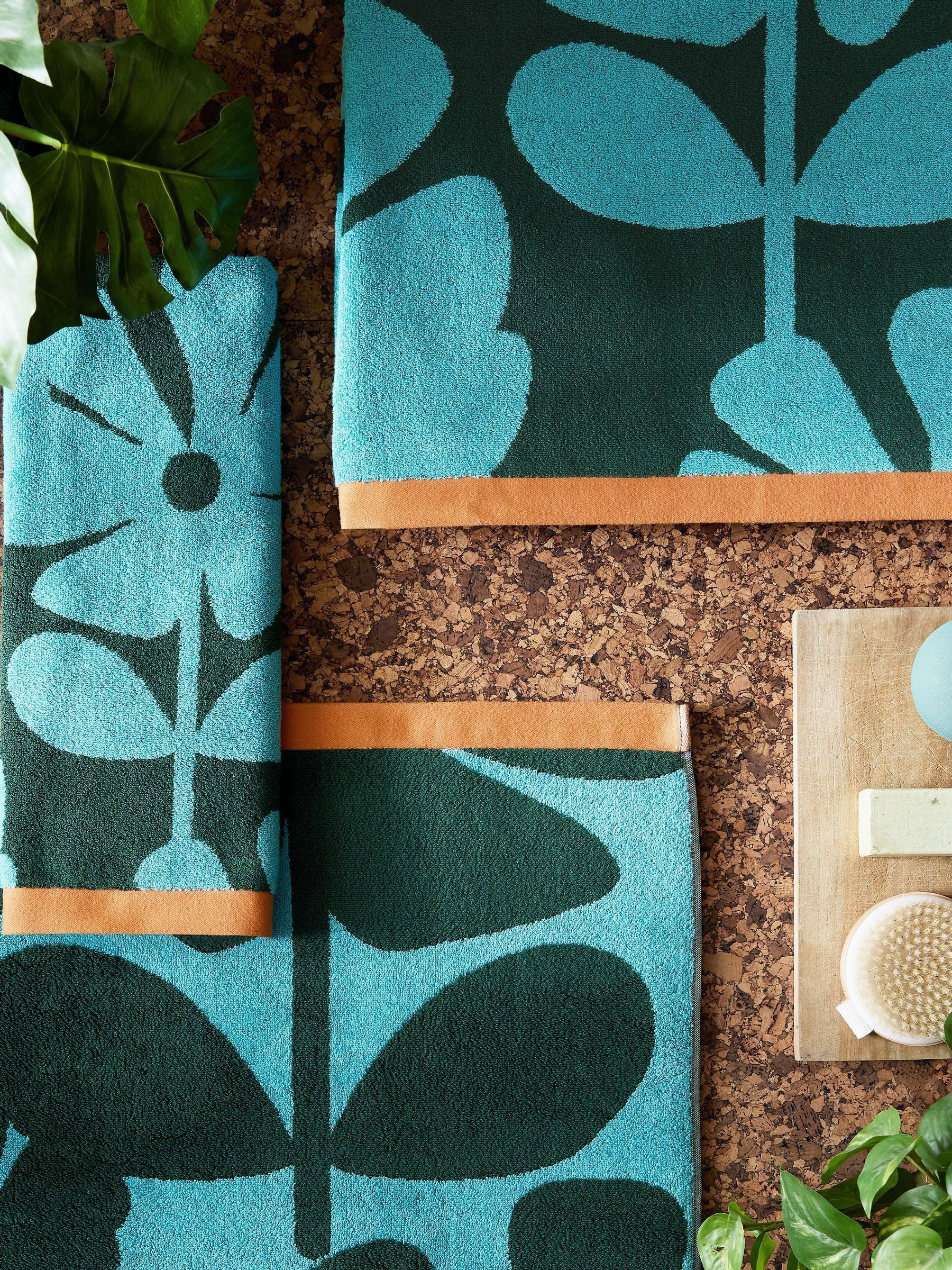 Orla Kiely Blue Lagoon Wildflower towel - British product