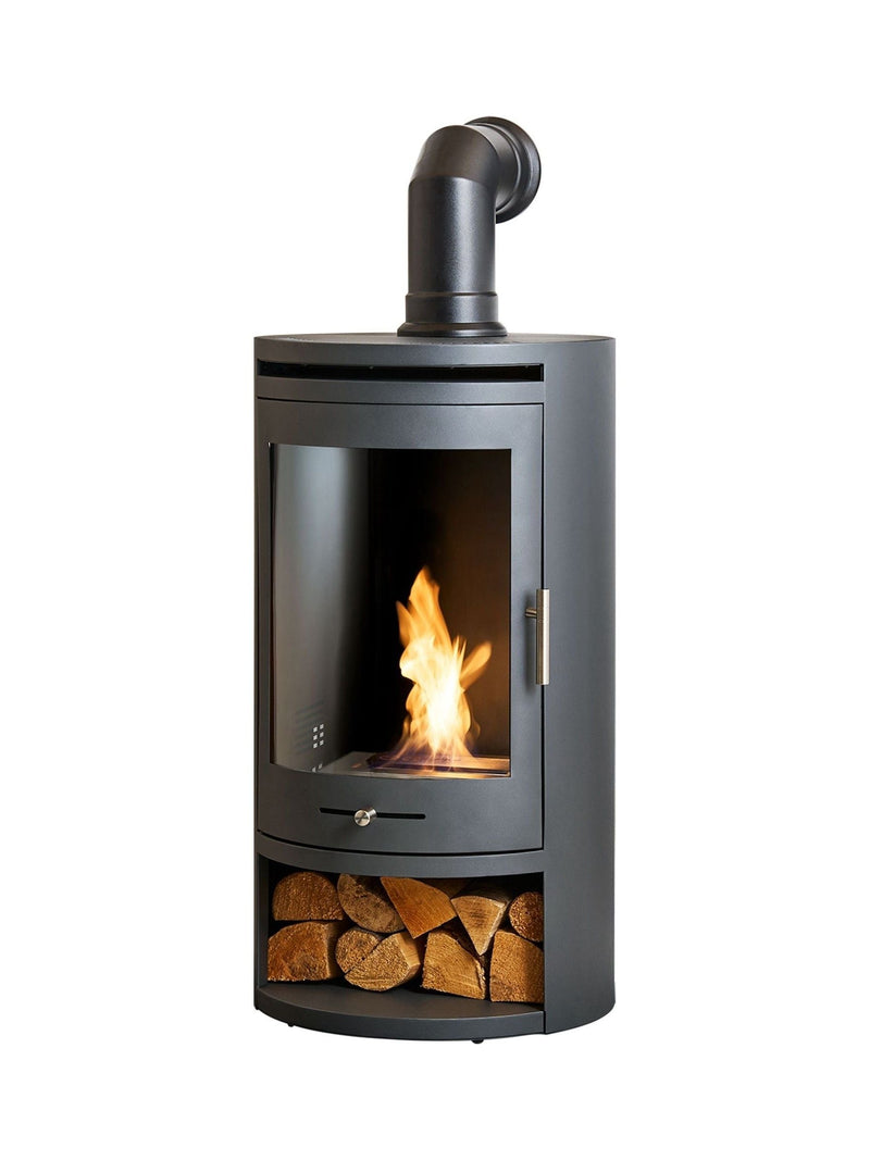 Adam S5 bio ethanol cylinder stove charcoal grey with log storage (British brand)