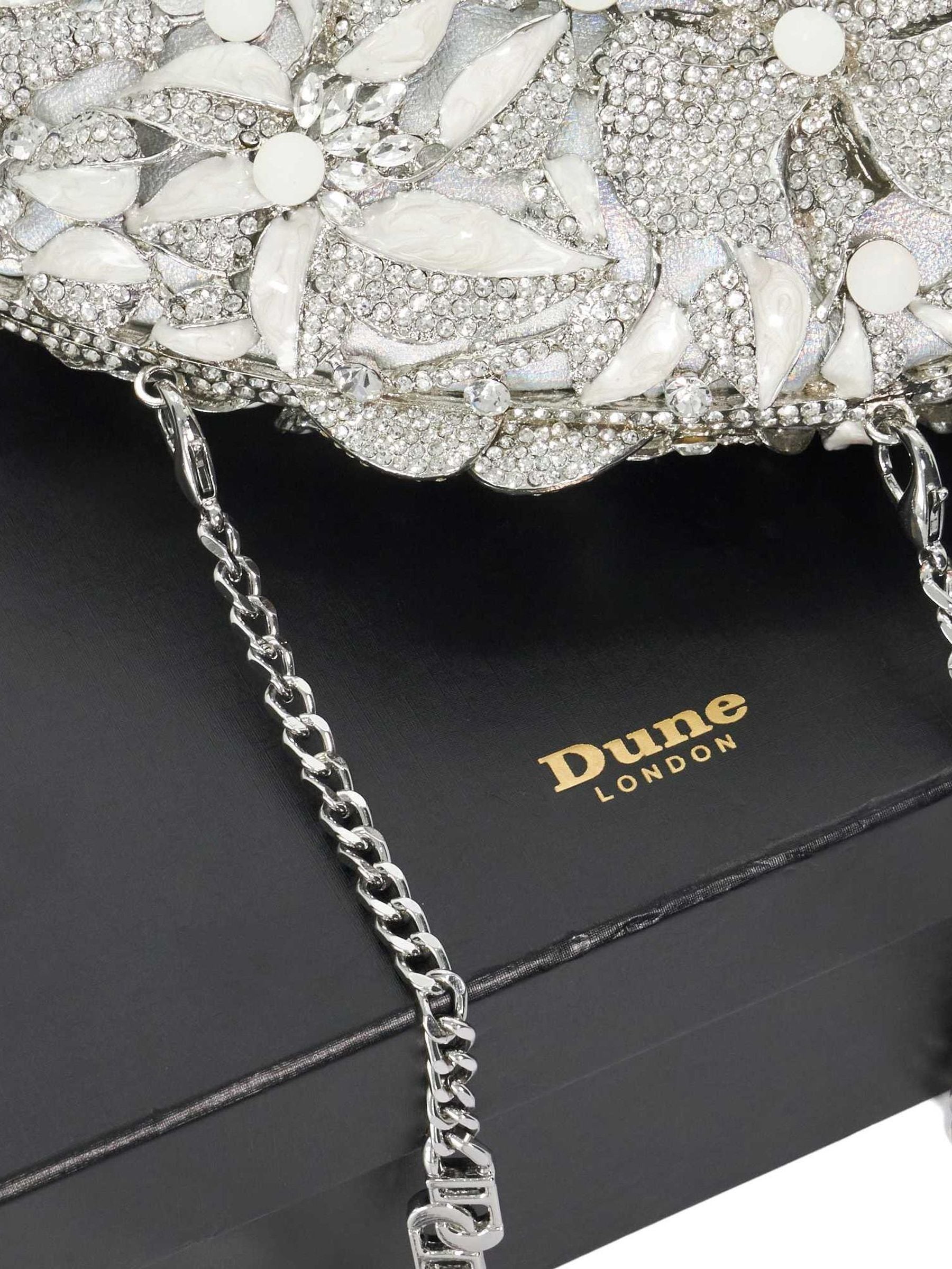 Dune London Silver Brides clutch bag (British brand)
