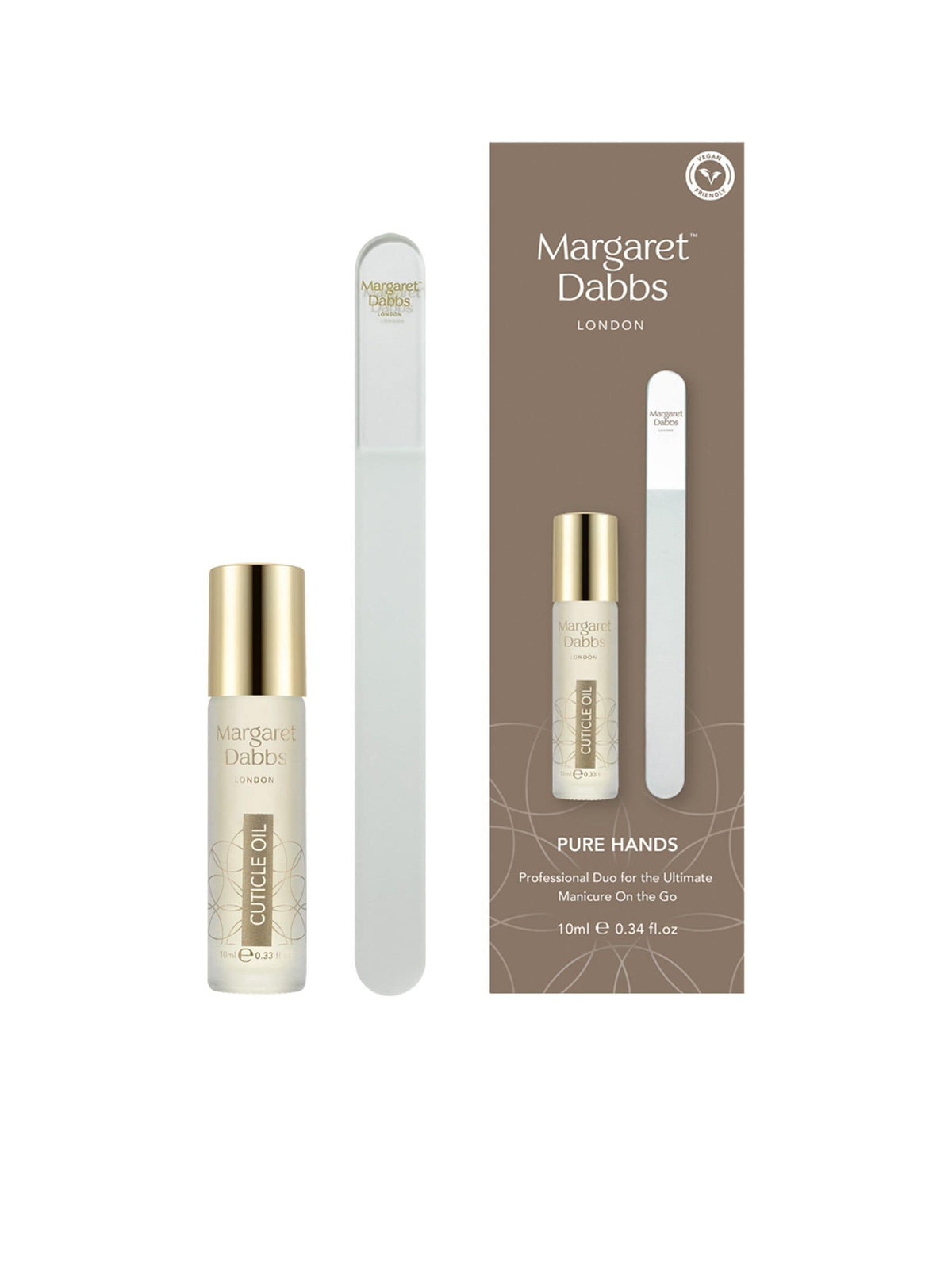 Margaret Dabbs London manicure duo with crystal nail file and cuticle oil (British brand)