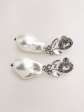 Sparkle pearl effect drop earrings pewter tone, UK version