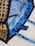 White Stuff Blue Tote Bag with jungle print and leather handles (British brand)