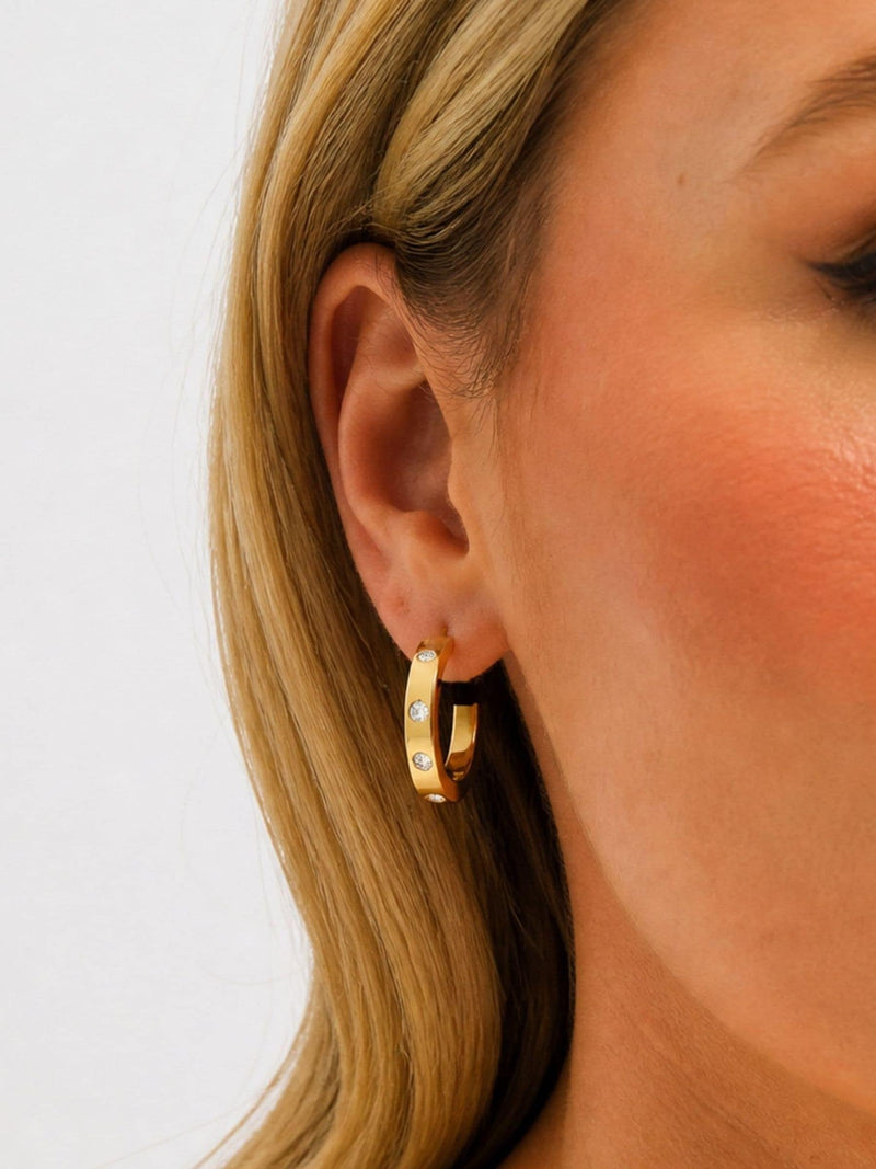 Jon Richard gold tone crystal hoop earrings 15mm, UK version
