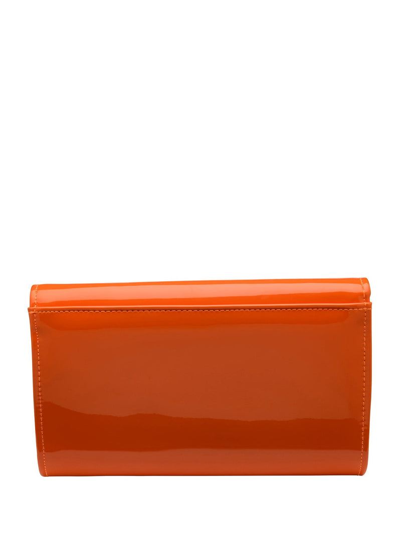 Ravel orange clutch bag patent finish metal chain, British brand