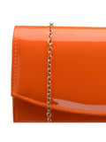 Ravel orange clutch bag patent finish metal chain, British brand