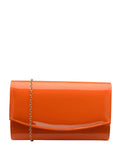 Ravel orange clutch bag patent finish metal chain, British brand