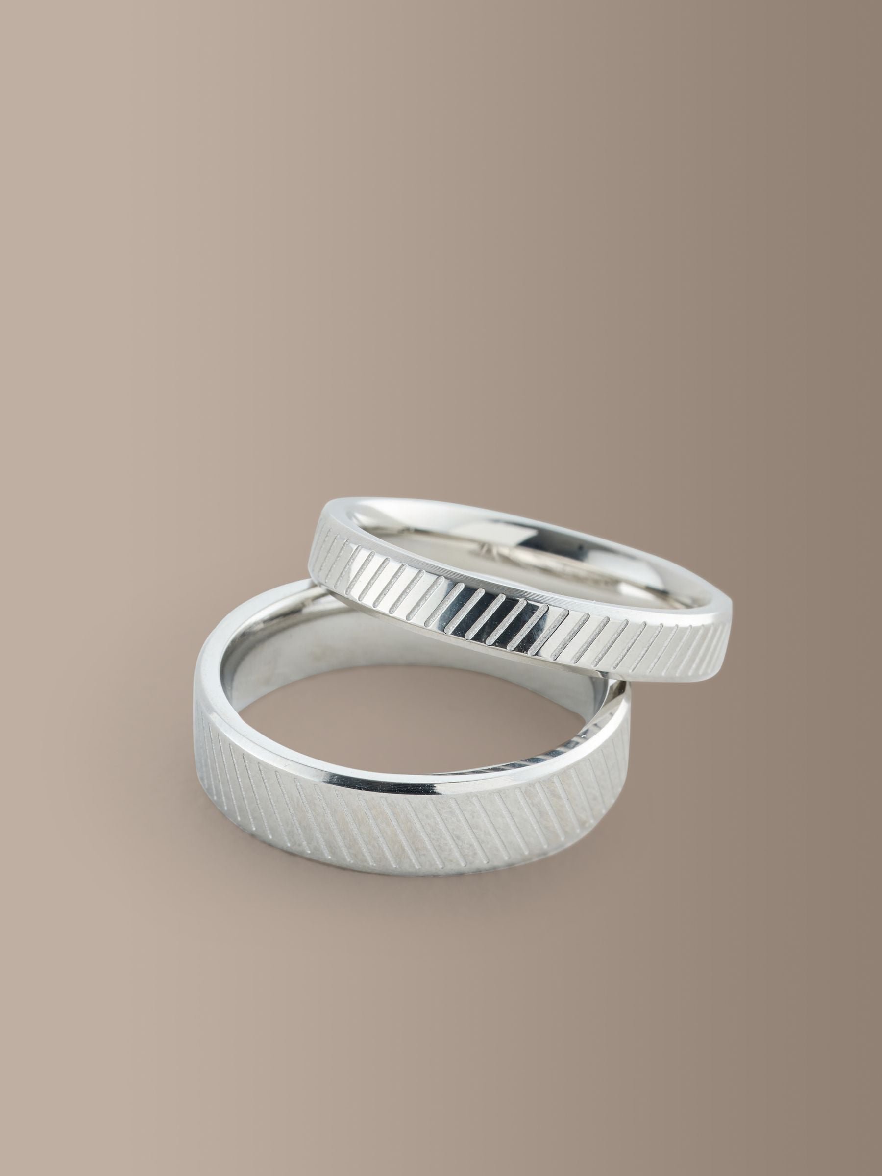 Silver tone stainless steel etched ring pack (British brand)