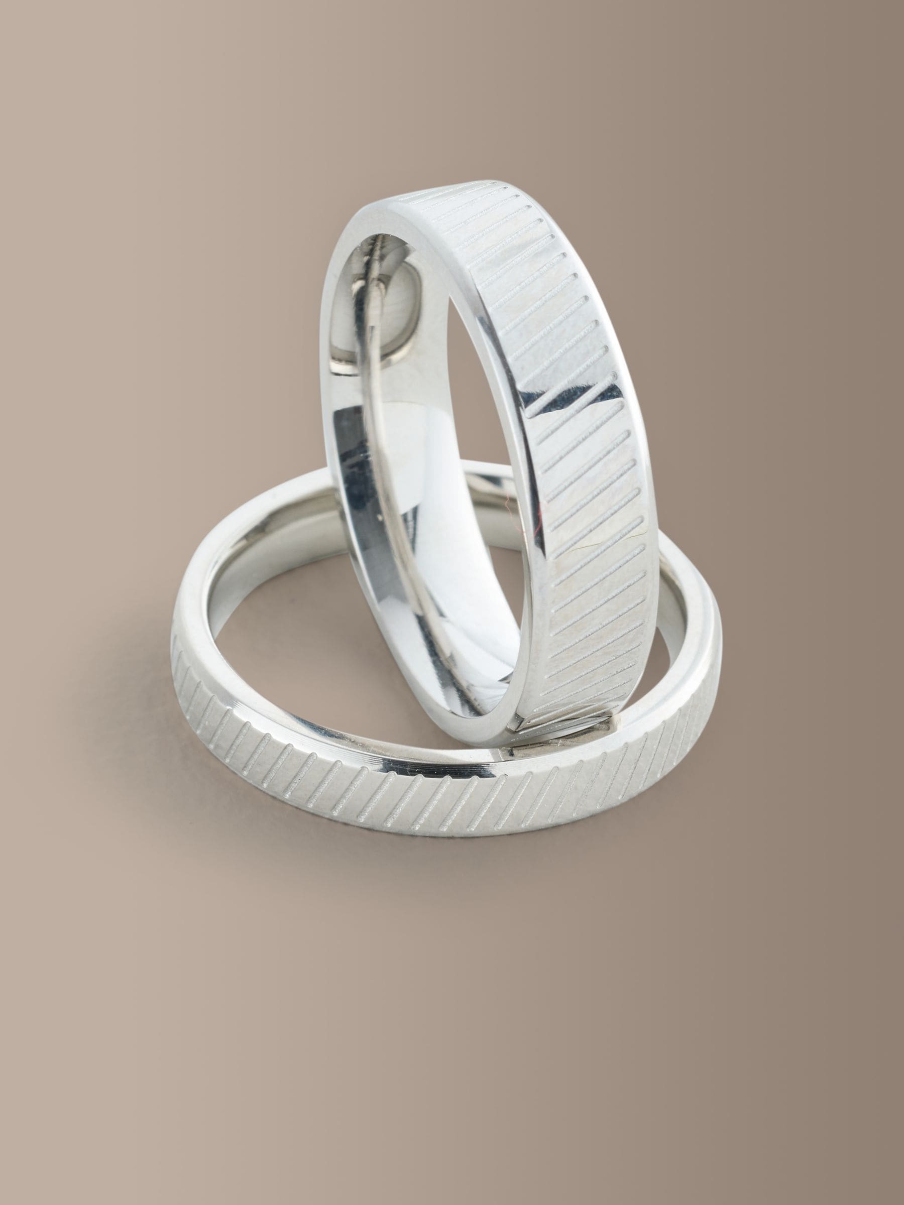 Silver tone stainless steel etched ring pack (British brand)