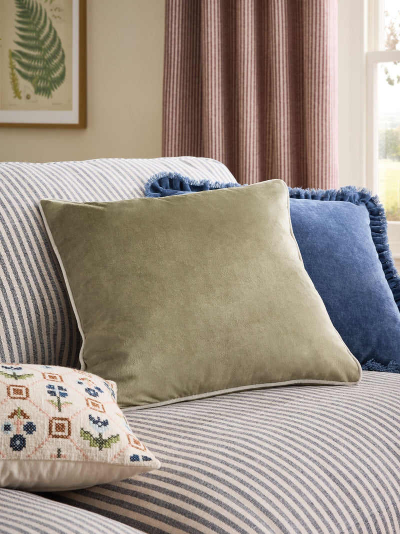 Dark Green Matte Velvet Contrast Pipe Cushion - 50 x 50cm