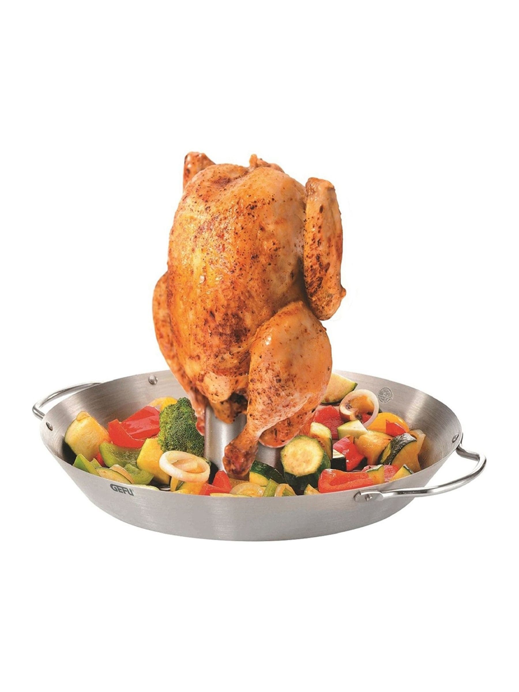 GEFU Silver chicken roaster and vegetable wok BBQ, UK version