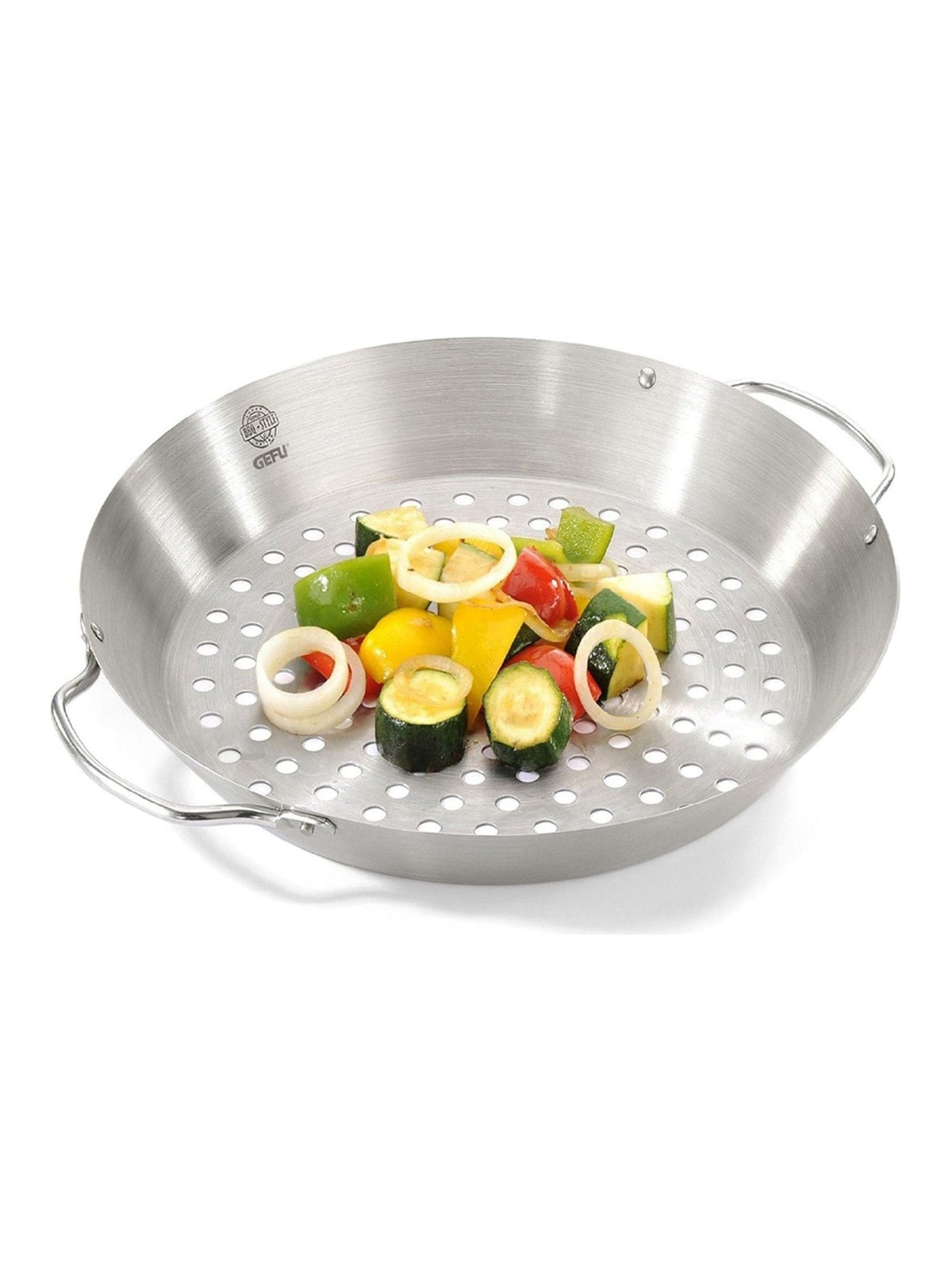 GEFU Silver chicken roaster and vegetable wok BBQ, UK version