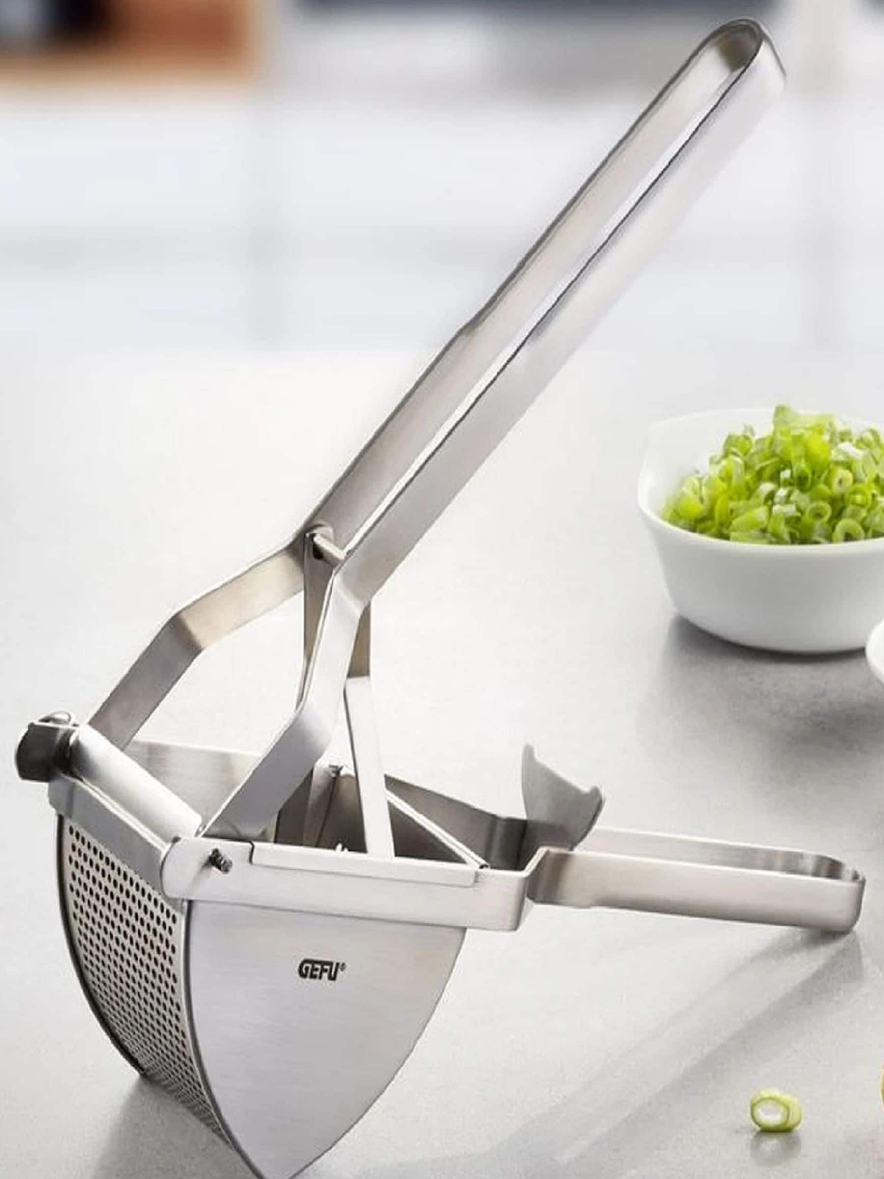 GEFU Silver Pantara Potato Press size ONE, imported from the UK