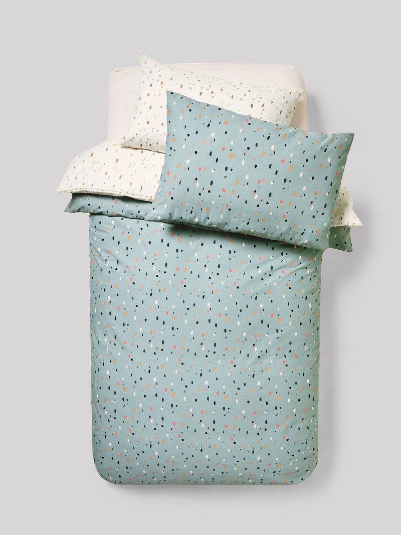 Teal Blue Terrazzo duvet cover and pillowcases set (British brand)