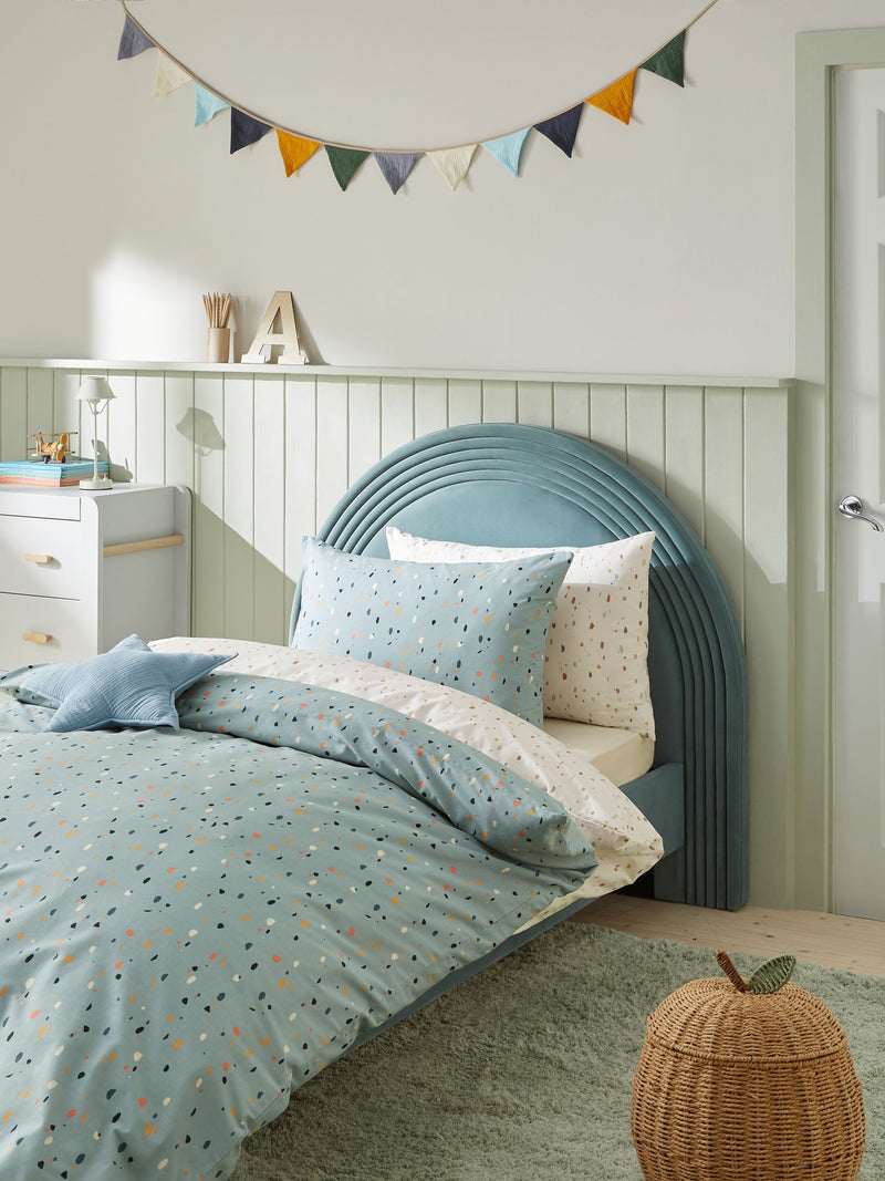 Teal Blue Terrazzo duvet cover and pillowcases set (British brand)