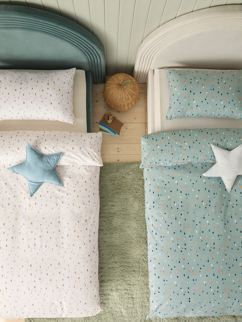 Teal Blue Terrazzo duvet cover and pillowcases set (British brand)