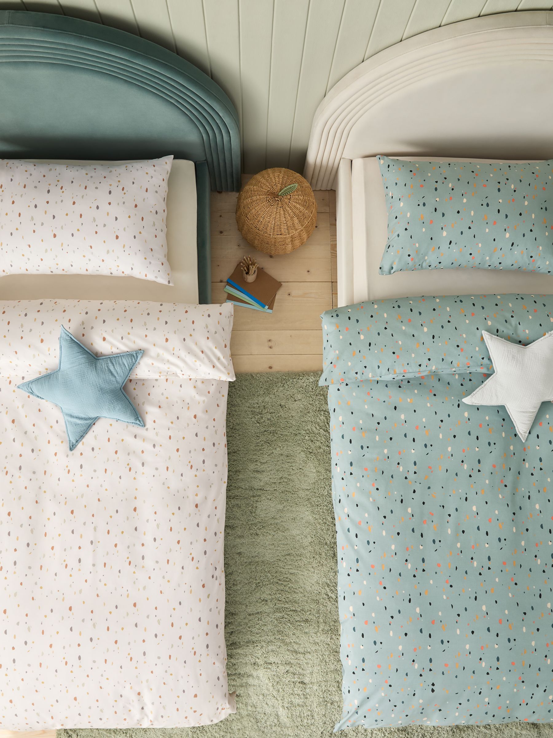 2 Pack Teal Blue Terrazzo Duvet Cover and Pillowcases Set
