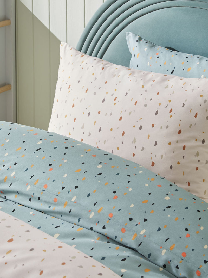2 Pack Teal Blue Terrazzo Duvet Cover and Pillowcases Set