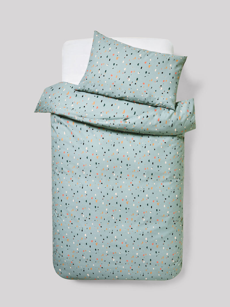 Teal Blue Terrazzo duvet cover and pillowcases set (British brand)