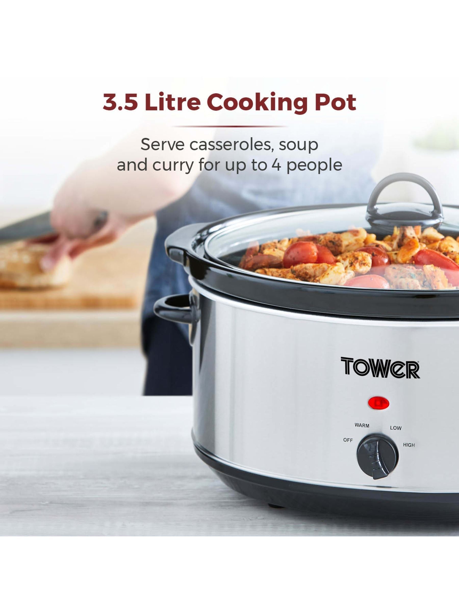 Tower 3.5L stainless steel slow cooker - British product