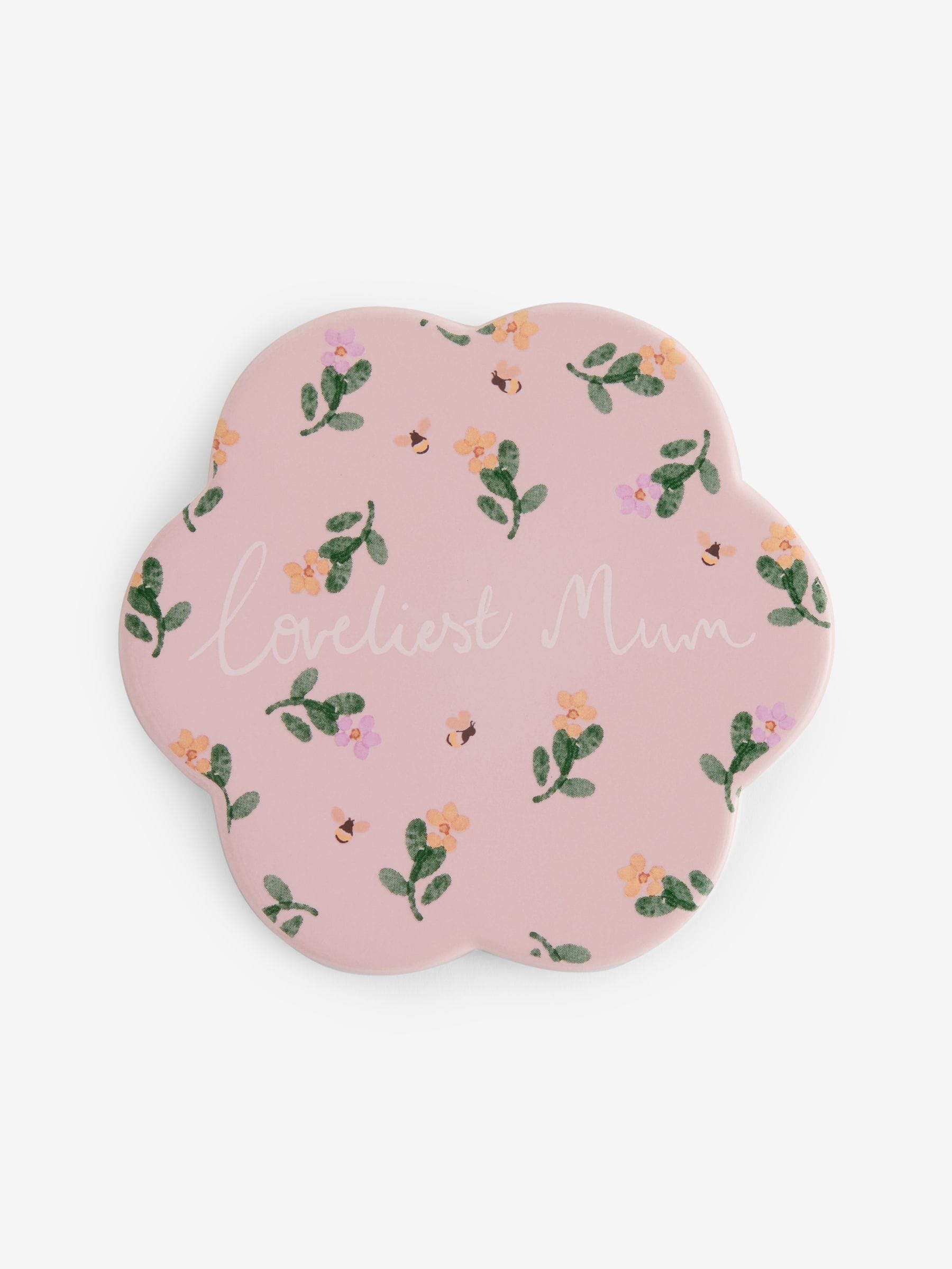 Handpainted pink flower coaster 12.5cm - British product