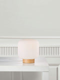 Nordlux Milford table lamp wood base opal glass, imported from the UK