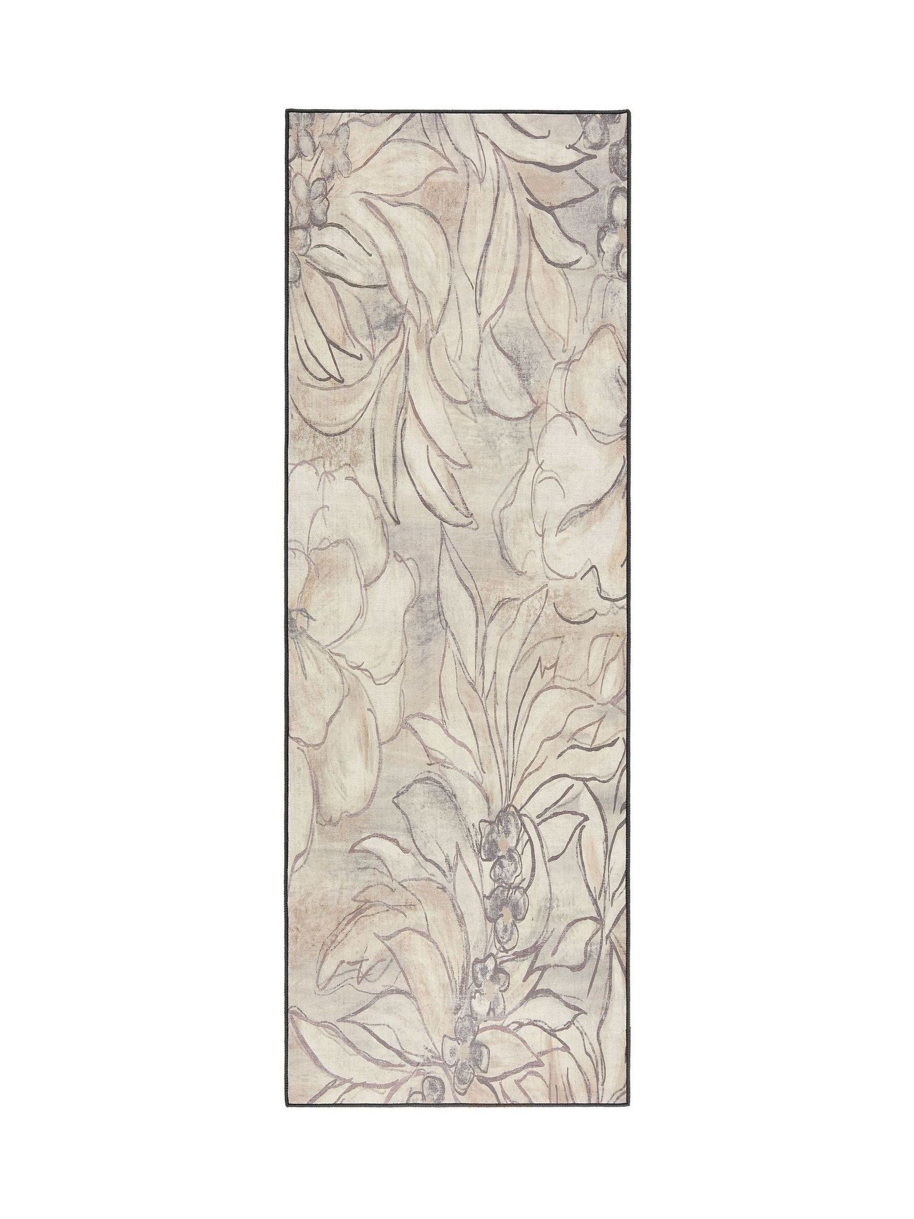 Hug Rug natural grey art floral runner 75x220cm - British product