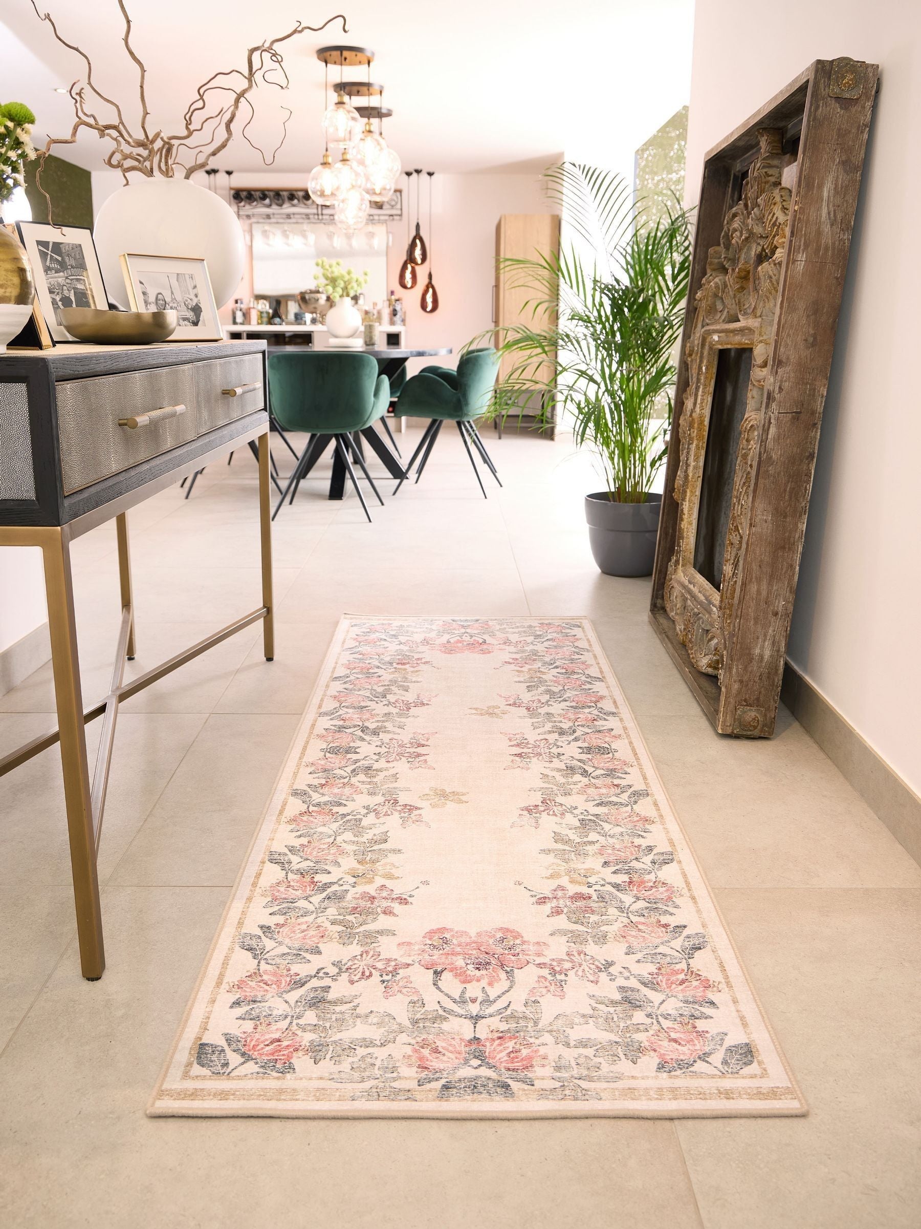 Hug Rug cream floral washable runner rug 75x220 cm - British product