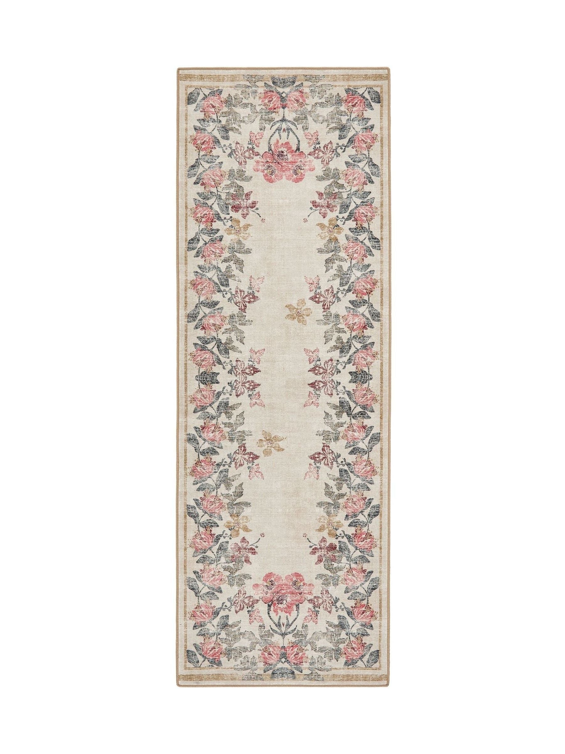 Hug Rug cream floral washable runner rug 75x220 cm - British product