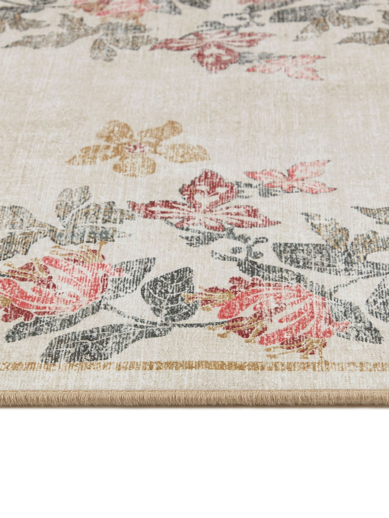 Hug Rug cream floral washable runner rug 75x220 cm - British product
