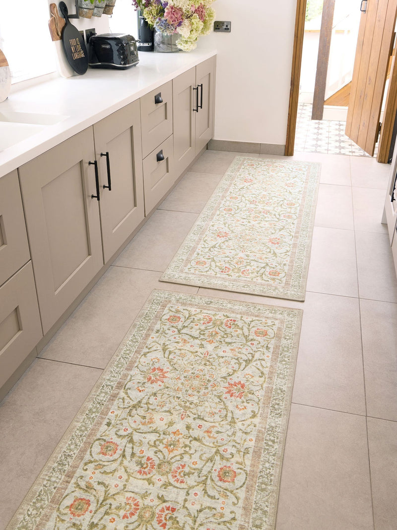 Hug Rug beige green floral runner 75x220cm, UK version