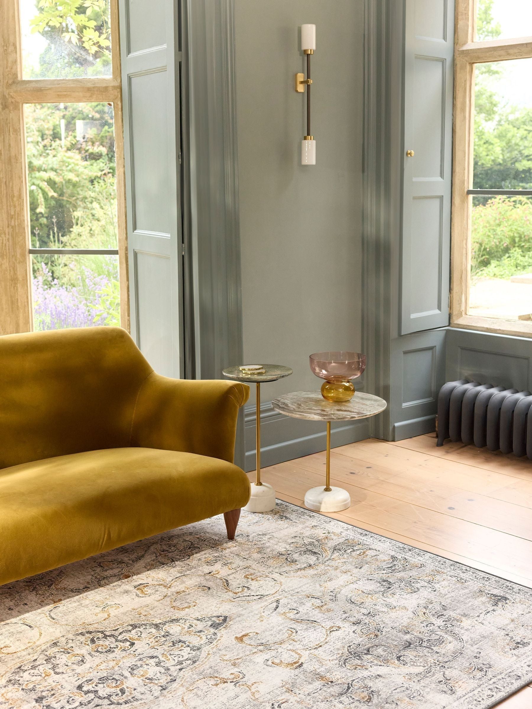 Hug Rug washable baroque rug in gold and grey, UK version