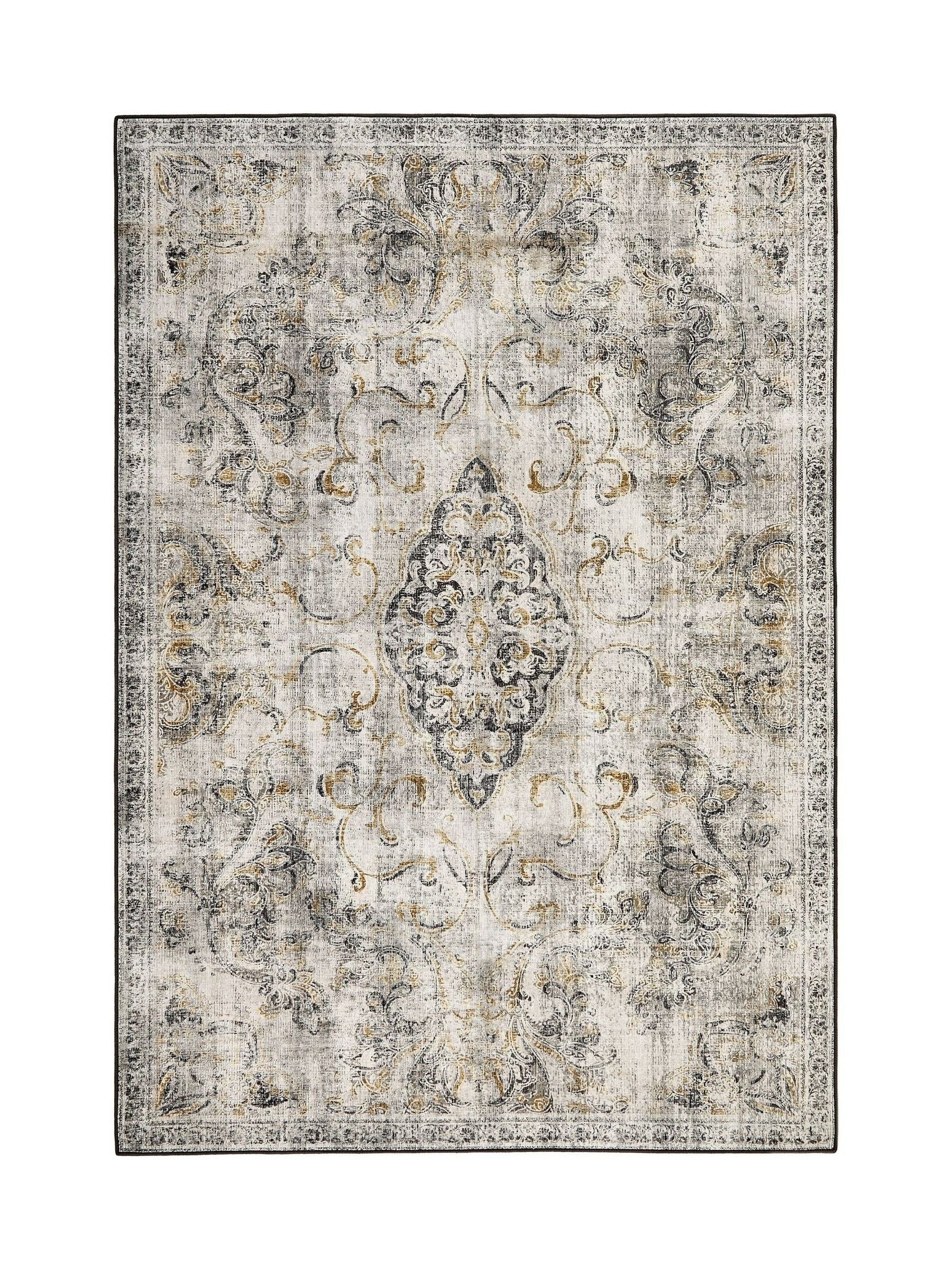 Hug Rug washable baroque rug in gold and grey, UK version