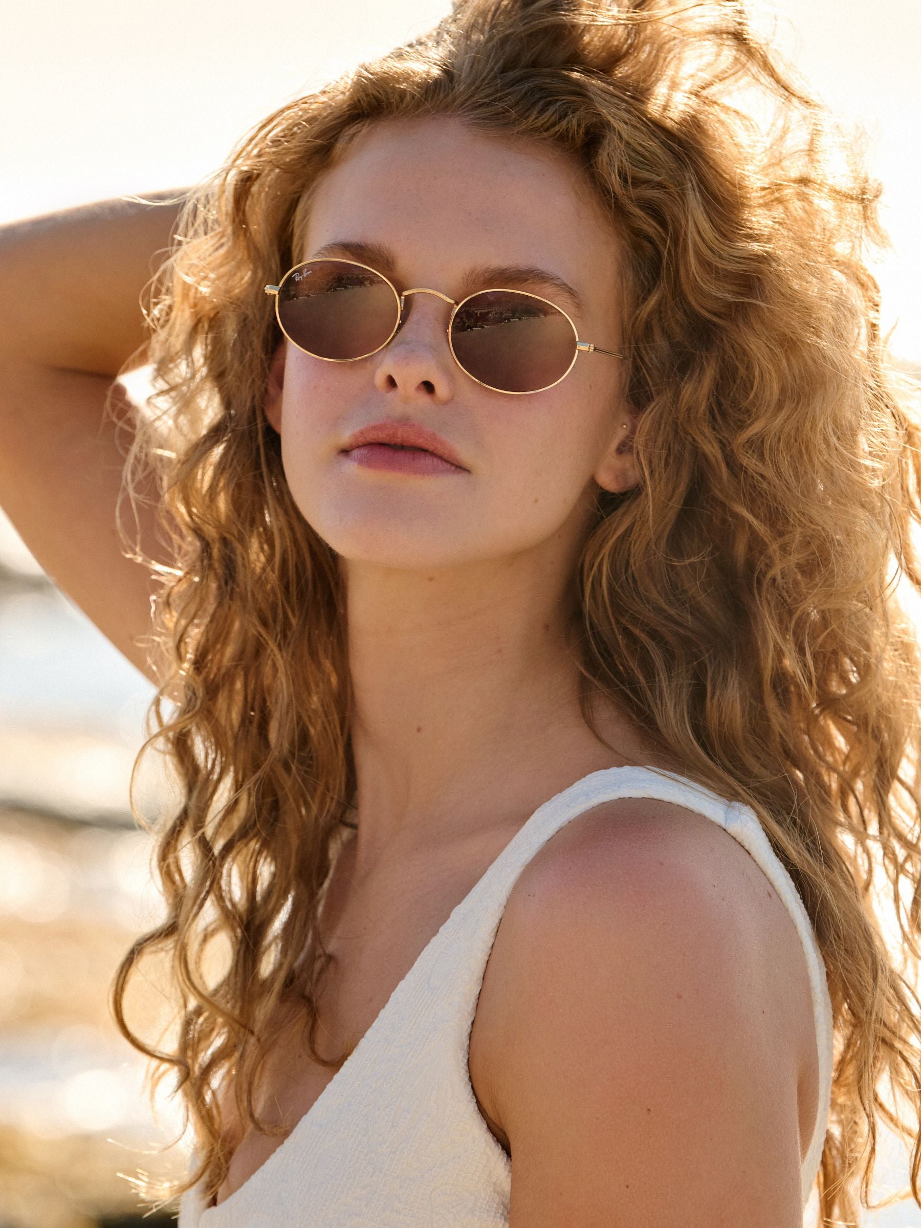 Ray-Ban gold oval sunglasses metal frame brown lenses - British product