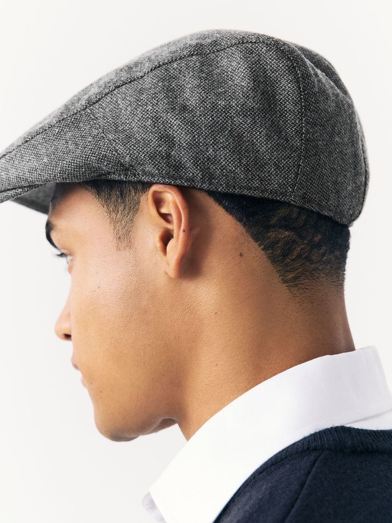 Charcoal herringbone flat cap, UK version