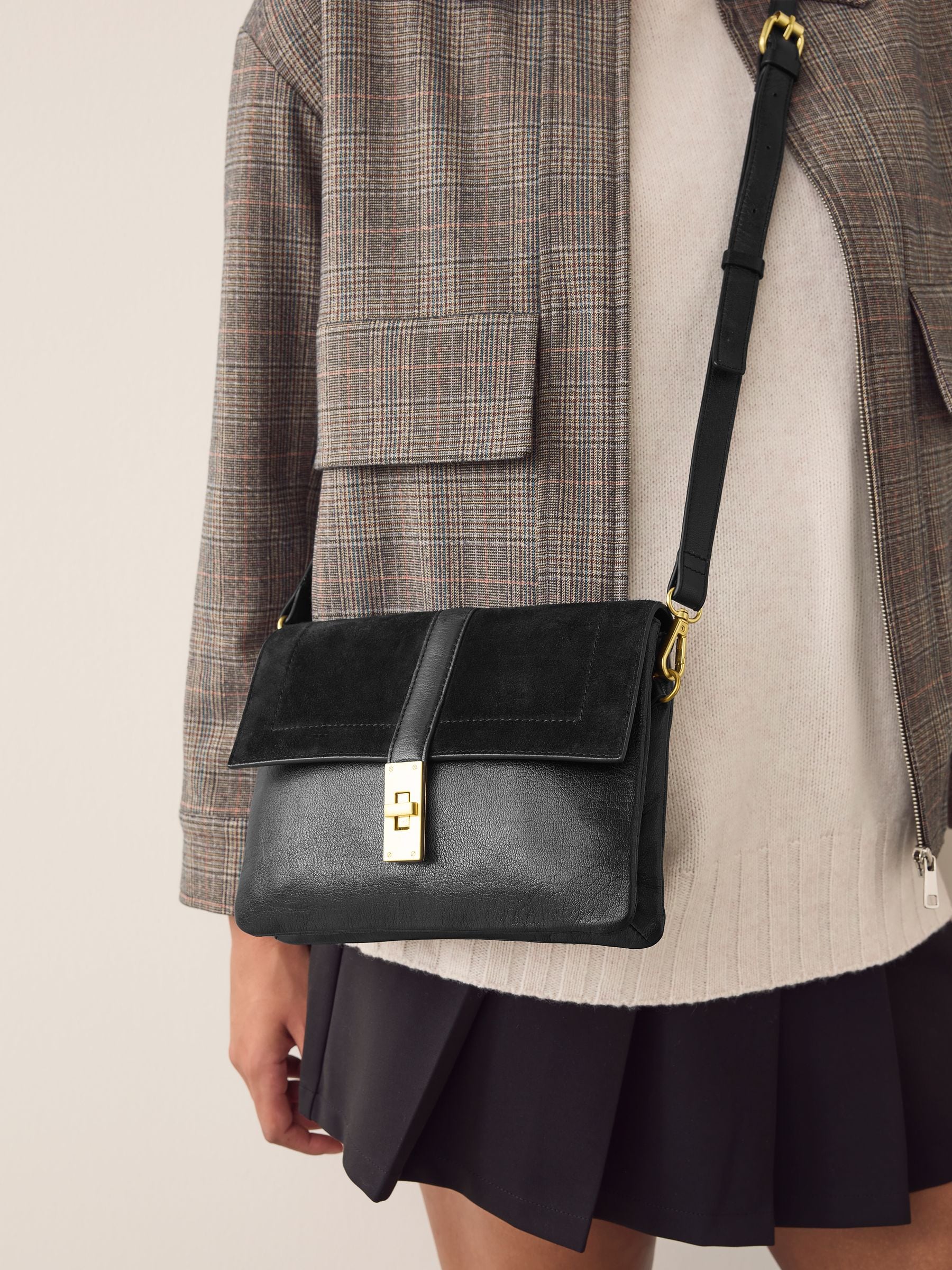 Black leather croc effect cross-body bag, imported from the UK