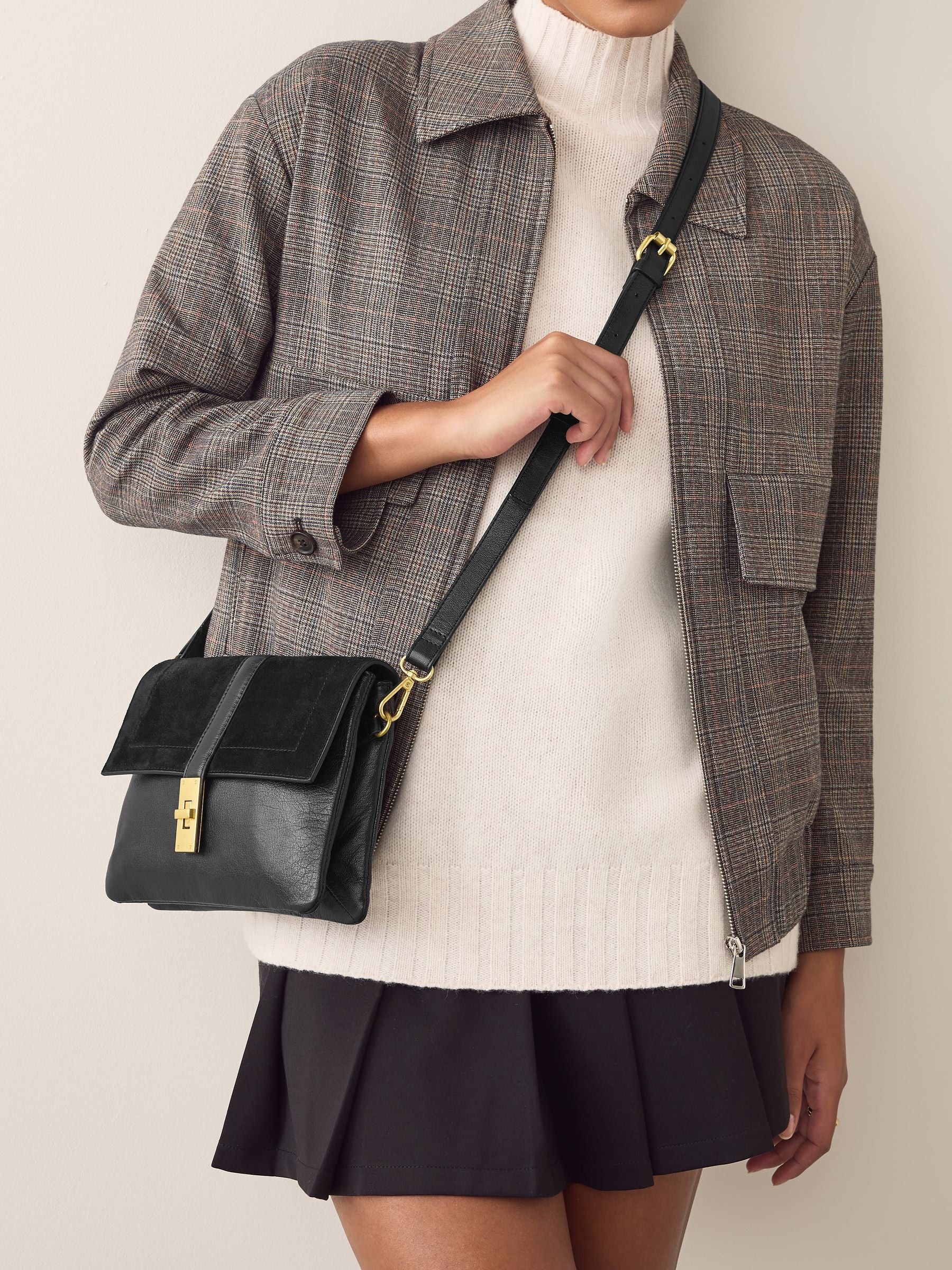 Black leather croc effect cross-body bag, imported from the UK