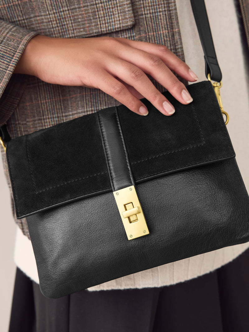Black leather croc effect cross-body bag, imported from the UK