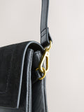 Black leather croc effect cross-body bag, imported from the UK