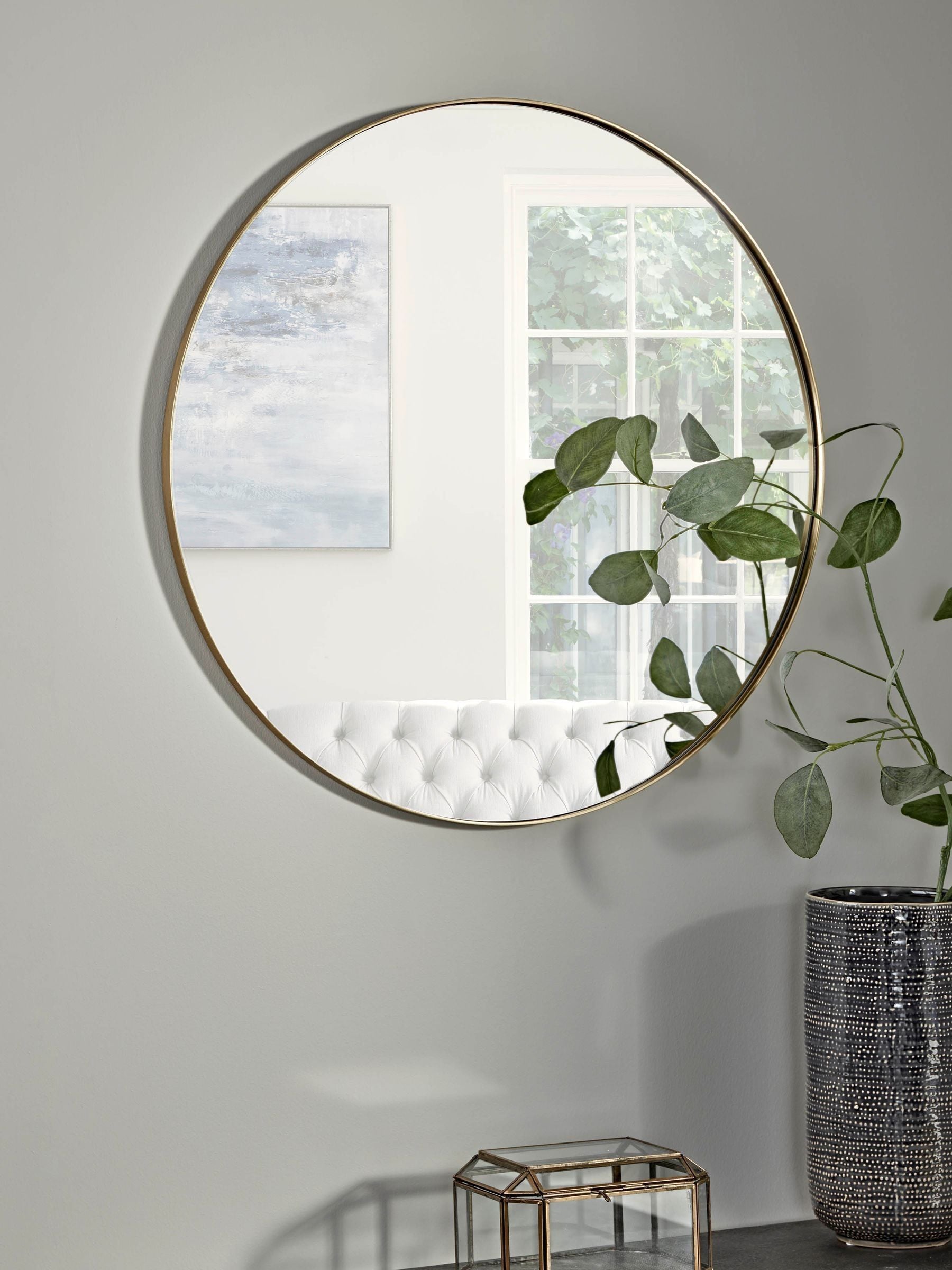 Cox & Cox Antique Silver Slim Frame Round Mirror 60cm