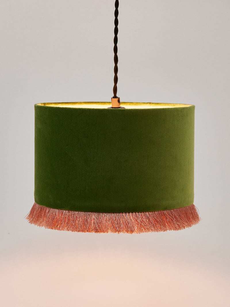 Oliver Bonas green velvet drum lamp shade Ero H20cm, UK version