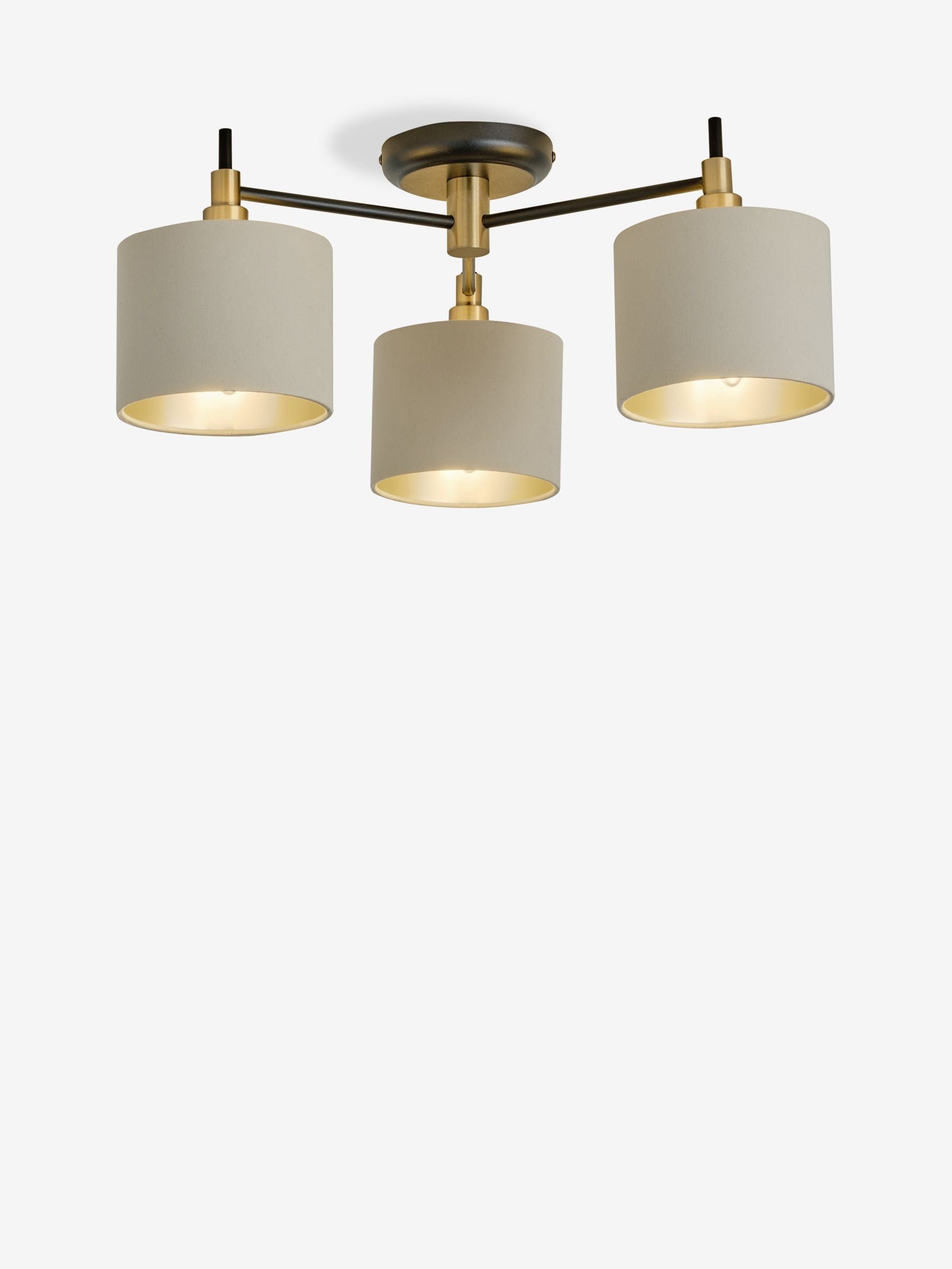 Hudson 3 light flush ceiling light with fabric shades, UK version