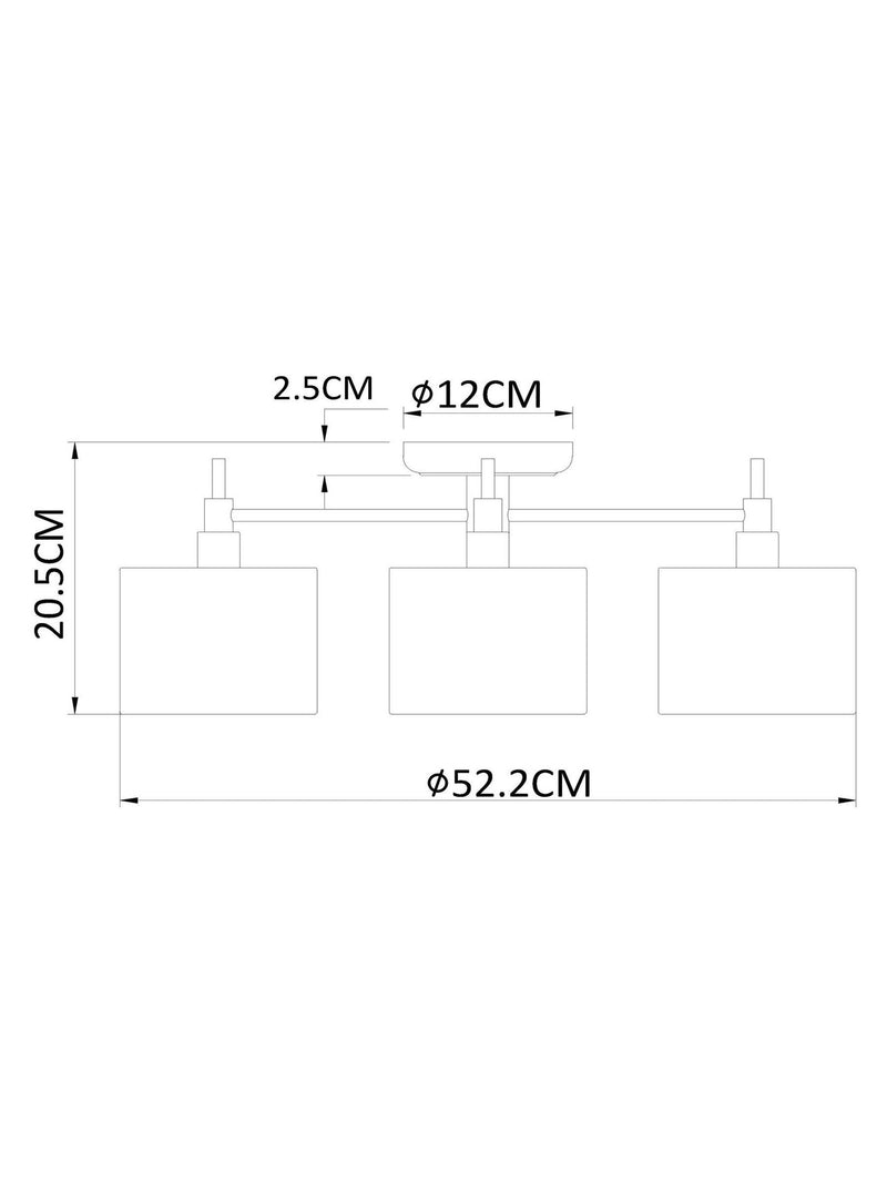 Hudson 3 light flush ceiling light with fabric shades, UK version
